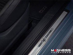 FIAT 500 Door Sills - Stainless Steel w/ Silver Carbon Fiber Inlays - 595 Turismo Logo